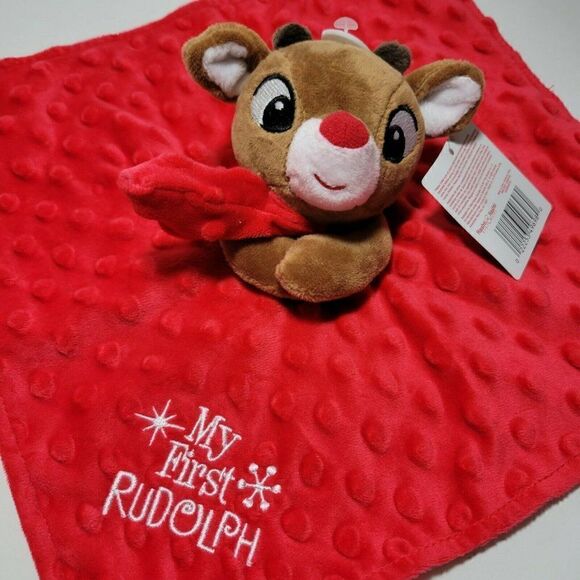 Rudolph Red Nosed Reindeer Lovey Security Blanket MY FIRST RUDOLPH 12x12 NWT - Picture 5 of 11